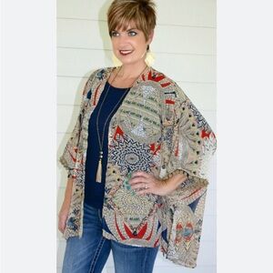 Umgee Kimono Womens Size Medium / Large Open Front Boho Floral Hippie Artsy